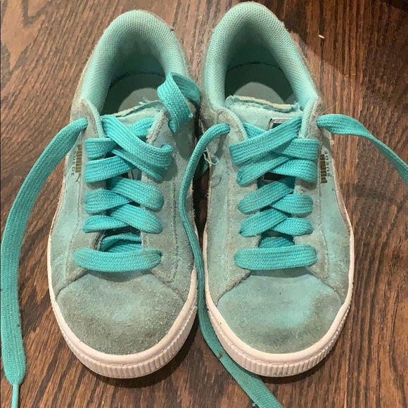 teal suede pumas